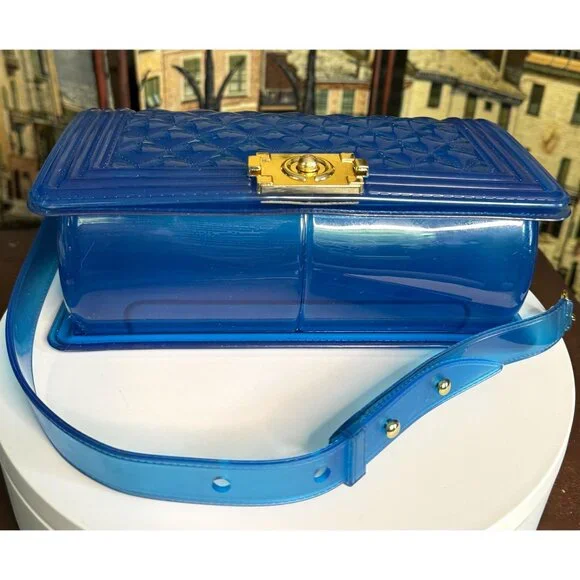 Blue Jelly Shoulder Bag With Chain Strap - Picture 13 of 13